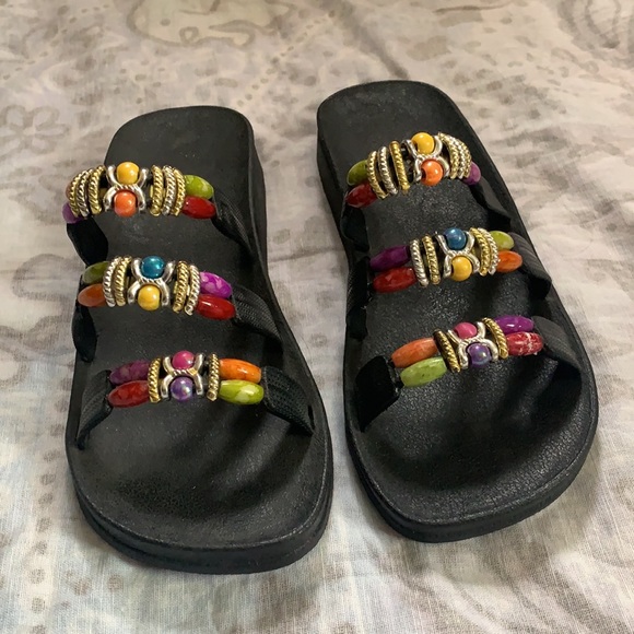 Kristen's Kloset Beaded Colorful Slip On Sandals Size 8 - Picture 2 of 7